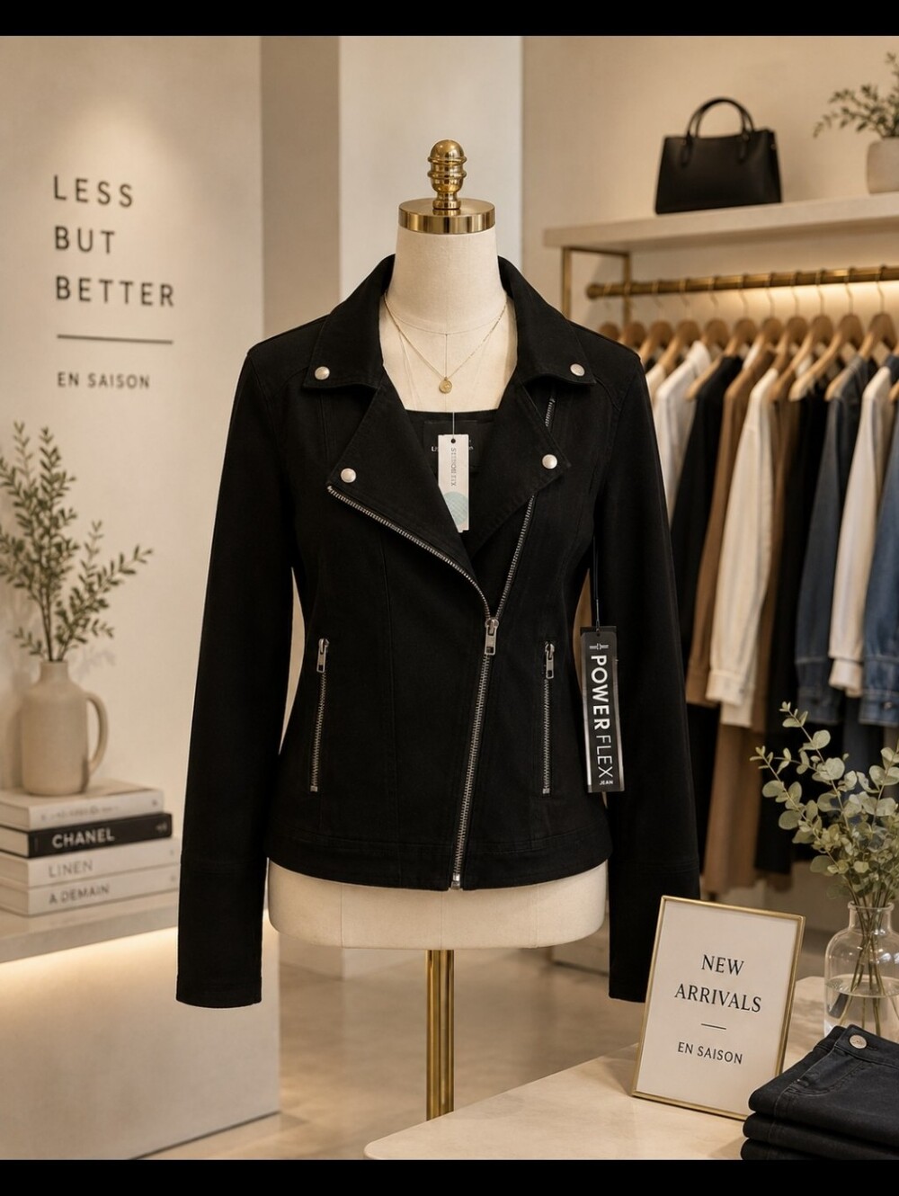 Liverpool Black Moto-Style Zip Front Crew Sweater Jacket
